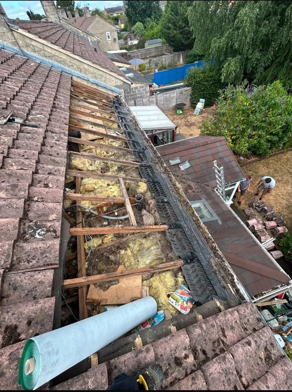 Roof stripped back to the rafters to fix the cause of a leak